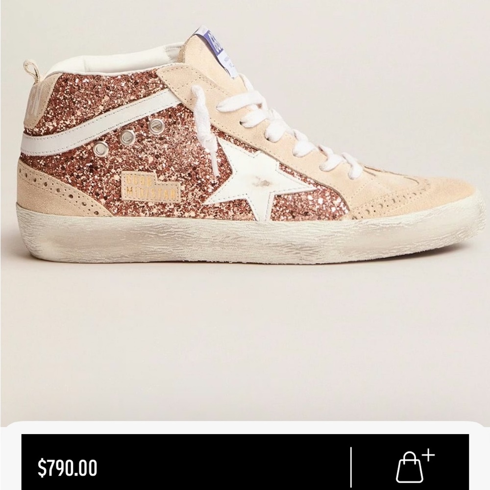 Golden Goose Glitter Star High-Top Sneakers - White & Rose Gold
